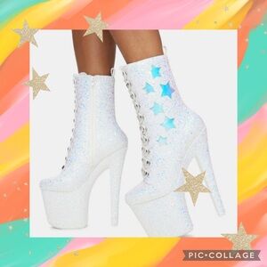 YRU Xtra- Mya White Star Glitter Platform Boots